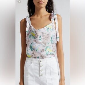 NWOT CINQ A SEPT Marta Light Washed Floral Tie-Shoulder Cami Size Medium